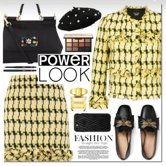 Boutique Moschino - Yellow & Black Houndstooth Tweed Skirt - us size 6 - EUC - Picture 10 of 10